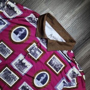 Royal & Awesome Men's Golf Polo Shirt XXL Pink Photo Frame Print Short Sleeve